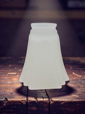 Vintage 1980s Mission Style Frosted Glass Lamp Shade Fluted Design